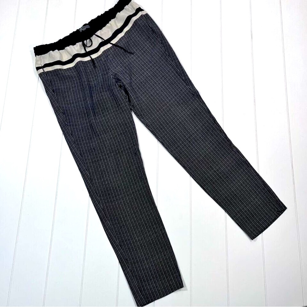 Vince 100% Silk Black White Bias Drawstring Pull On Tapered Leg Dress Pants